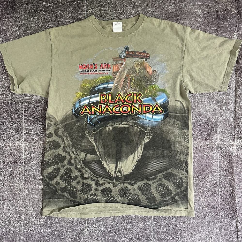 Men's Vintage Noah's Ark Black Anaconda Water Slide All Over Print T Shirt Sz L